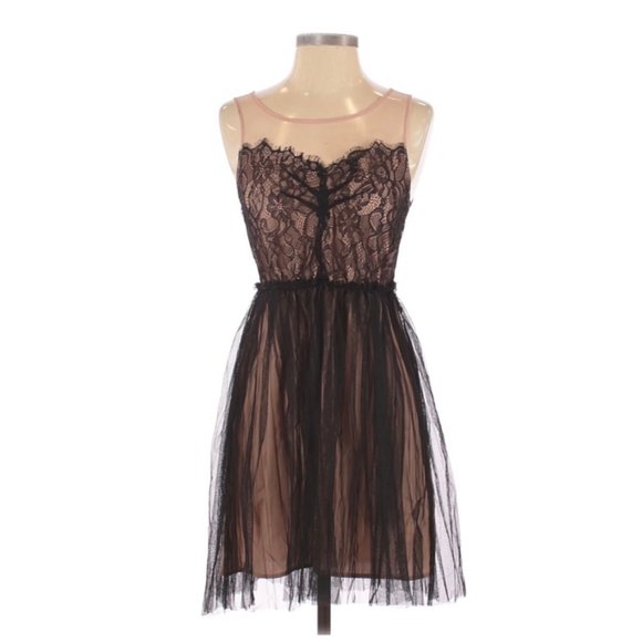 PINS AND NEEDLES Black Ivory Mesh Lace Mini Dress - Picture 1 of 5